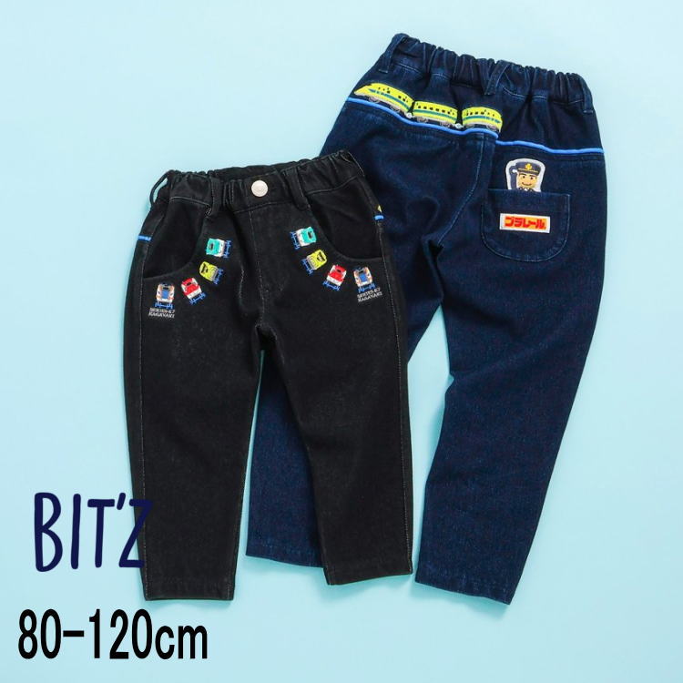 【40％】セール BIT’z【ビッツ】プラレール 刺繍 ニットデニム パンツ【人気 子供服 ベビー キッズ ボ..