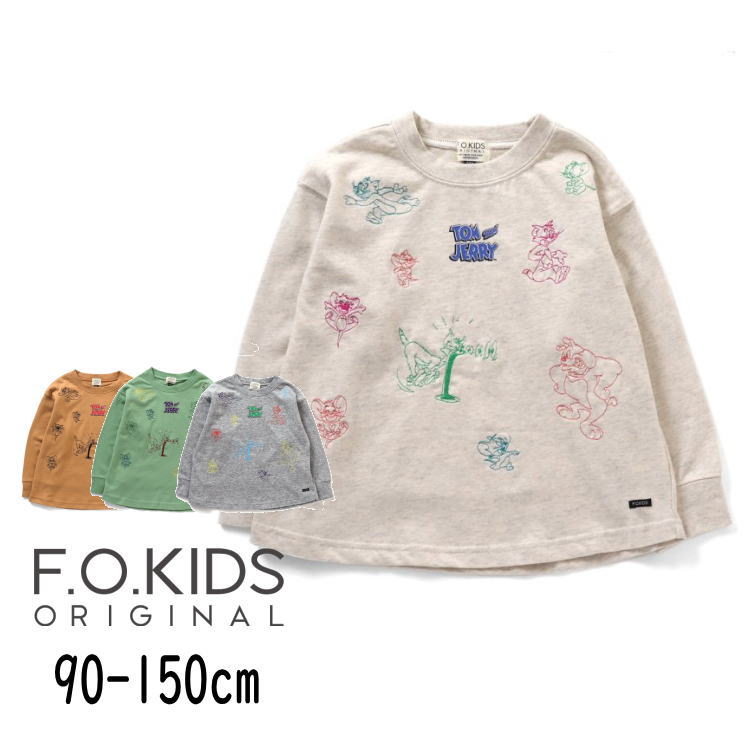 【40％】セール F.O.KIDS【エフオーキッズ】トムとジェリー コラボ モチーフ 刺繍 長袖 Tシャツ【子供服 人気 キッズ ベビー ジュニア トップス 長T ロング ロンT おしゃれ カジュアル 男の子 sale】R406083