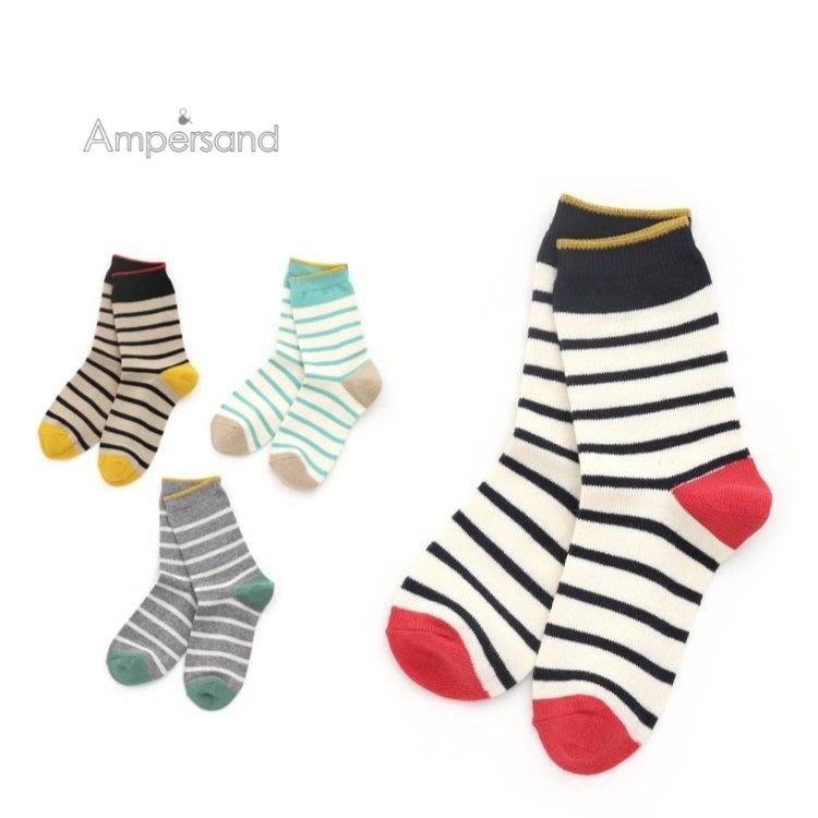 【100円くつ下】ampersand【アンパサンド】シンプル ボーダー ソックス【人気 子供服 ブランド キッズ ..