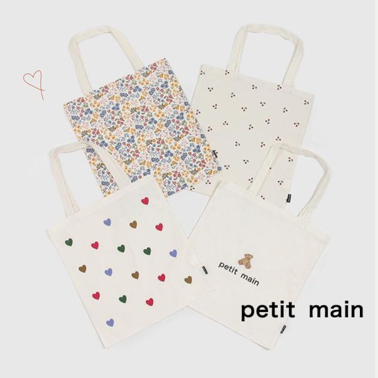 petit main【プティマイン】エコ トートバッグ【人気 子供服 キッズ ジュニア 小物 バッグ カバン トート 手提げ サブ 習い事 お稽古 入れ物 袋 女の子 男の子 花柄 さくらんぼ くま ハート】9541425のサムネイル