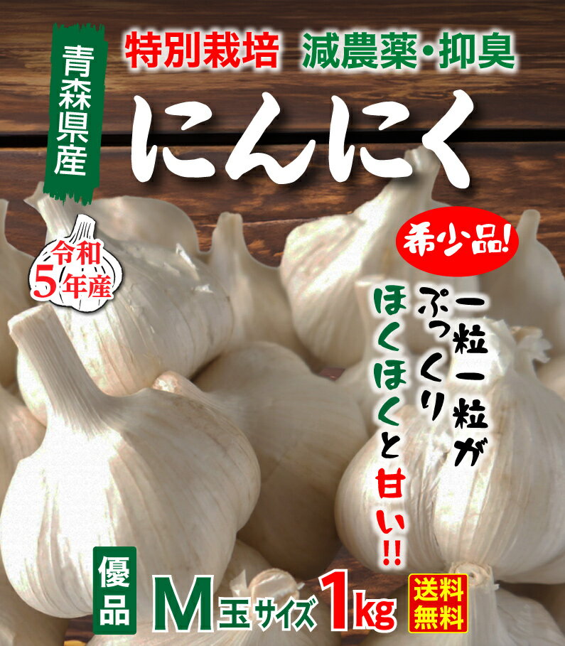 青森 特別栽培にんにく1kg Mサイズ 減農薬 国産 低臭ニンニク 送料無料 Y常 2