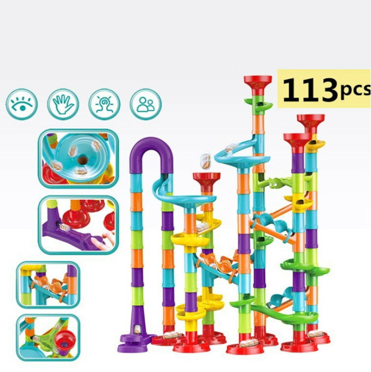 おもちゃ 玩具 ビーズコースター スロープ 組み立て ブロック DIY 立体 パズル 男の子 女の子 誕生日のプレゼント ビー玉転がし 113ピース