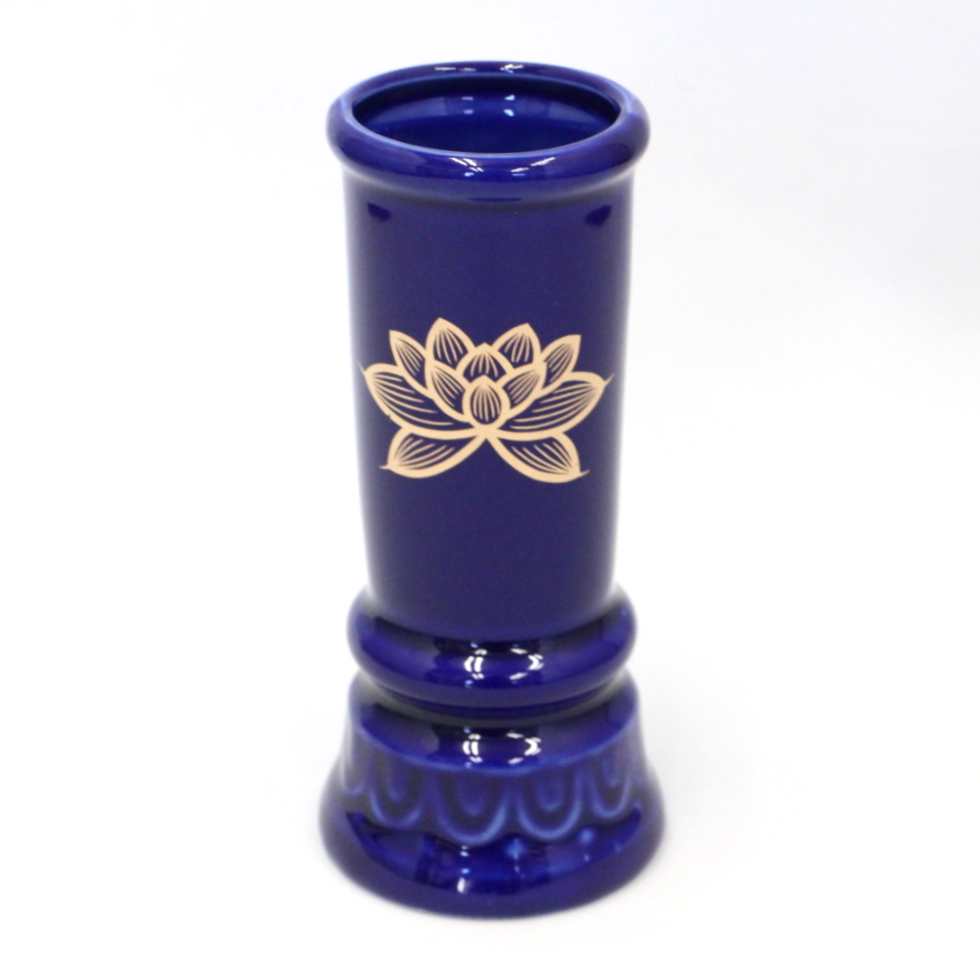 ルリ色 金ハス 線香立て 陶器製 線香差し 瑠璃 お線香立て 仏具 日本製 国産