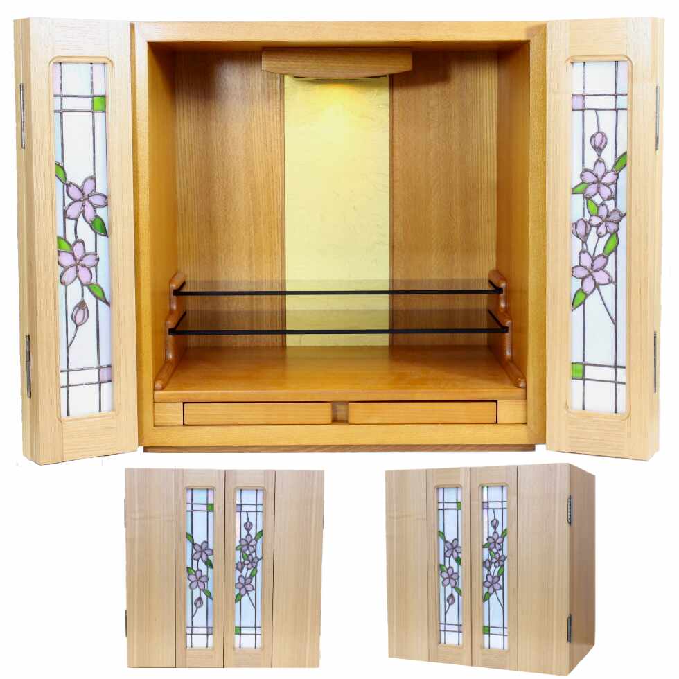 キューブ 桜ゆらり 15号 ステンドグラス仏壇 小型 コンパクトモダン 家具調 モダン 北欧風 おしゃれ かわいい 桜 花 手元供養