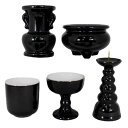 【50円OFFクーポン配布お買い物マラソン】黒 陶器 仏具5点セット 3寸 香炉 花立 ローソク立て 火立 湯呑 仏器 灰 日本製