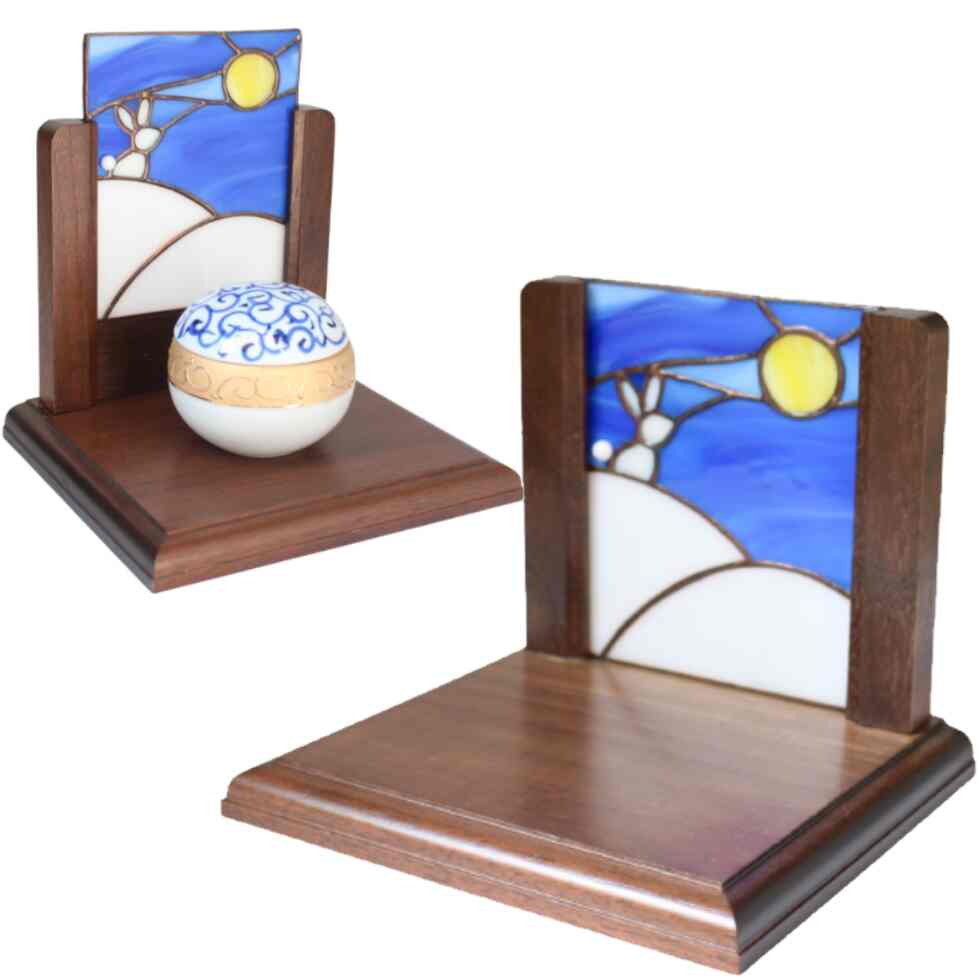 祈りスポット 月とうさぎ ステンドグラス ウォールナット無垢 モダン ミニ コンパクト 国産 無垢 おしゃれ かわいい