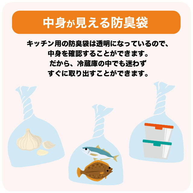 中身が見える防臭袋　においバイバイ袋　キッチン用　Mサイズ　180枚 【送料無料】《商品到着後、レビューを書いて次回使えるクーポンプレゼント》生ごみ 生ゴミ 処理 防臭 ゴミ袋 におわない 臭わない袋 消臭袋 袋 食品 キッチン 透明袋