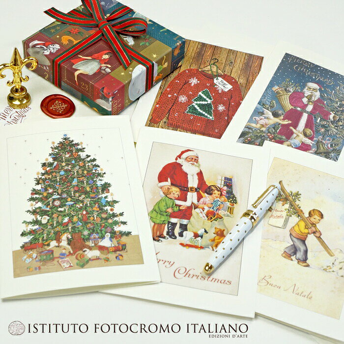 イタリア製 クリスマスカード グリーティングカード 直輸入 イタリア インポート メッセージカード 封筒 おしゃれ ISTITUTO FOTOCROMO ITALIANO / I.F.I クリスマス ツリー ギフトカード メッセージカード サンタ GRET17-XMAS