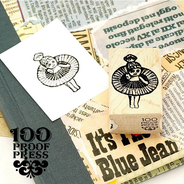 ラバースタンプ 100プルーフプレス 100 Proof Press #1933 ミニドール Tiny Doll, Big Skirt はんこ アンティーク クラシック ヴィンテージ キューピー人形 おもちゃ かわいい