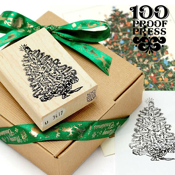 ラバースタンプ 100プルーフプレス 100 Proof Press #3417 クリスマスツリー Decorated Christmas Tree はんこ アンティーク ヴィンテ..