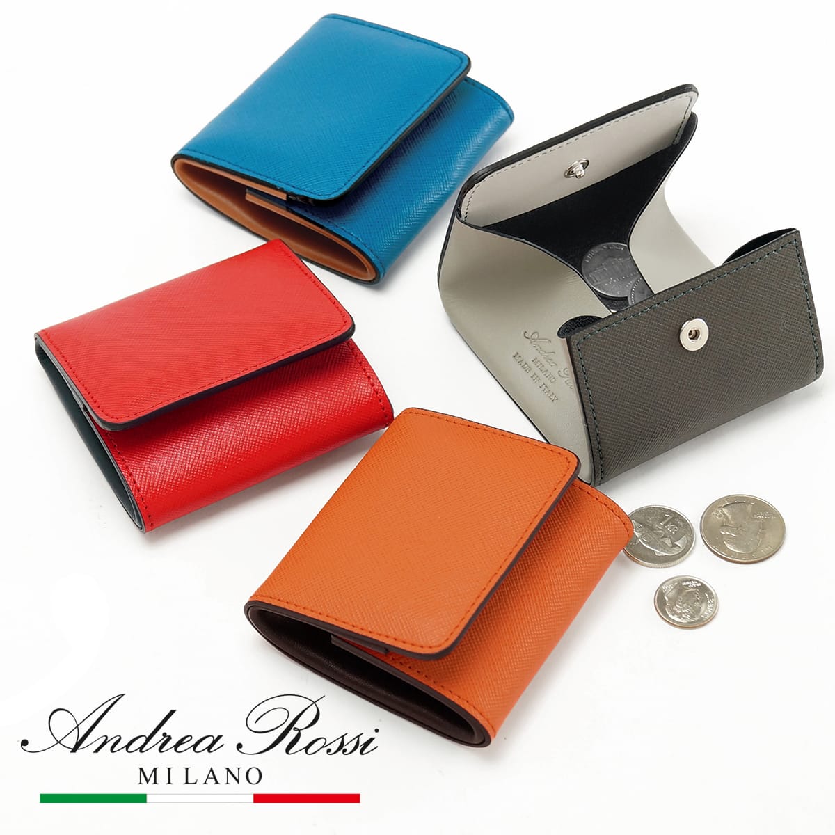 直輸入 小銭入れ コインパース アンドレア ロッシ送料無料Andrea Rossiコインケース SAFFIANO財布 牛革 本革 レザー サフィアーノ メンズ レディース おしゃれ コンパクト ボックス型