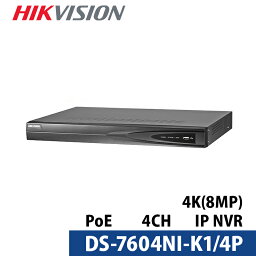 4K HIKVISION NVRレコーダー PoE カメラ電源不要 スマホ監視 日本語マニュアル付き 防犯カメラ 4チャンネル 800万画素 DS-7604NI-K1/4P