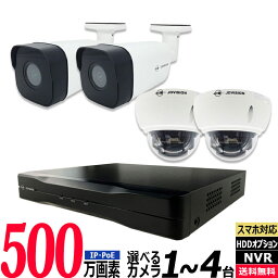 500万画素 防犯カメラ低価格セット IP 屋内屋外カメラ1～4台 レコーダーHDD1別 4chNVR HIKVISION製 カメラ電源不要 スマホ監視 PoE NVR-SET4-4CH