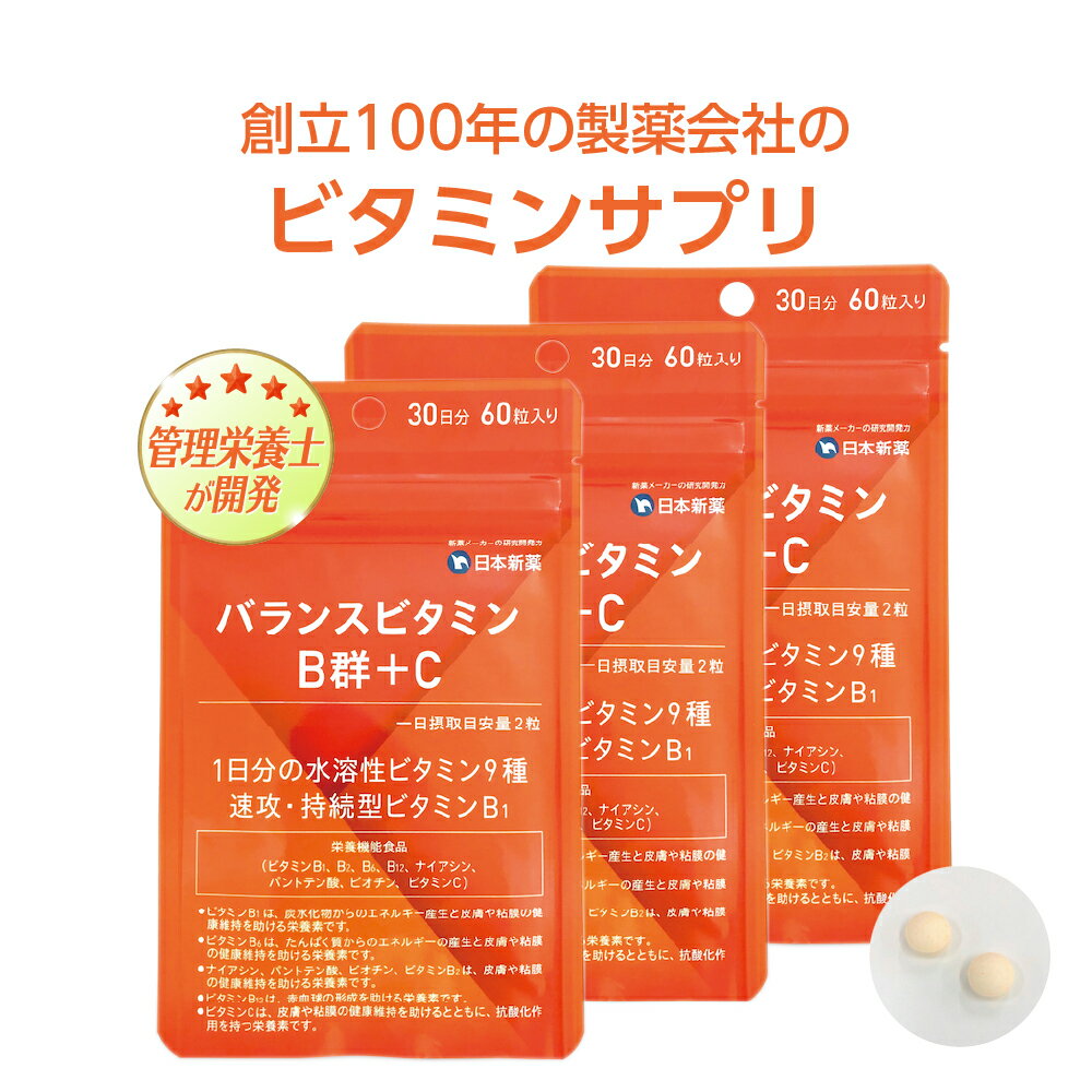 ビタミン サプリ バランスビタミン B群 + C 3袋（90日分 180粒） ビタミンB ビタミンC 栄養補給 日本新薬 栄養機能食…