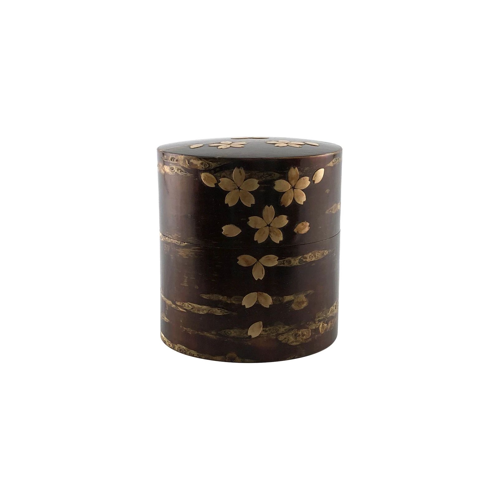 茶筒 樺細工 総皮茶筒 平 散し花 送料無料 茶筒 素敵 プレゼント お茶 [角館伝四郎]