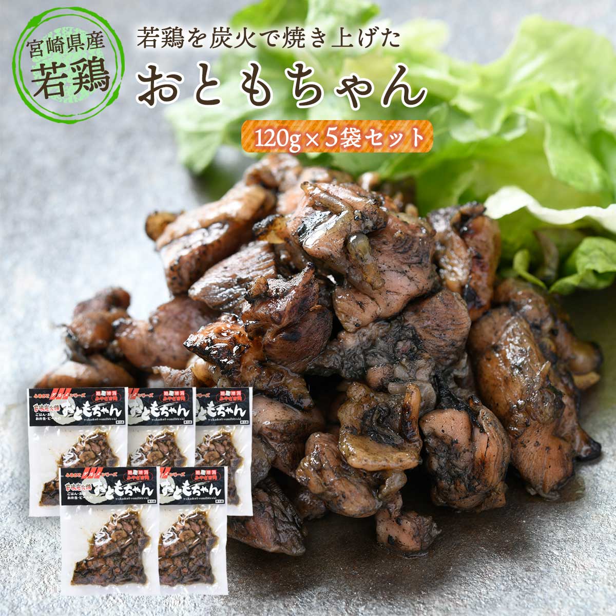 送料無料  宮崎県産 鶏 炭火焼き 若鶏おともちゃん 120g×5袋 お買い得 大容量 セット 国産 鶏肉 生食 地鶏 宮崎 産地 特産 新鮮 グルメ お取り寄せ お家時間 九州