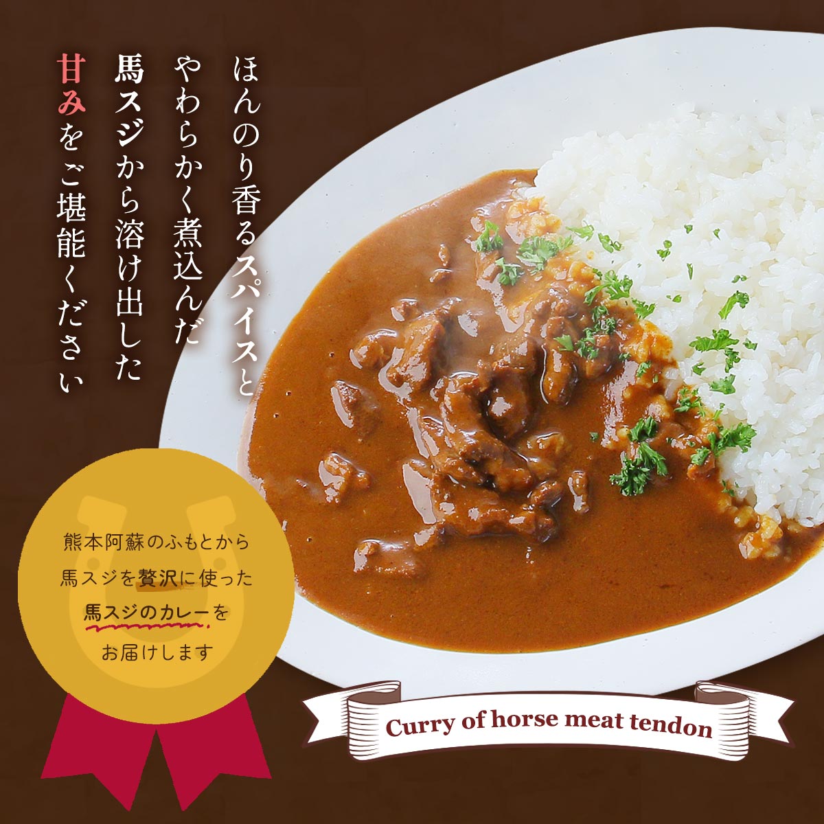 [千興ファーム] カレー UMADELI 馬スジのカレー 210g /カレー 馬 熊本県 レトルトカレー レンチン 簡単調理 馬肉 馬スジ 阿蘇 スパイス 旨味 贅沢 馬スジカレー 馬デリ 湯せん ランチ 晩ご飯 夜食 お土産 馬刺し 大自然 トロトロ