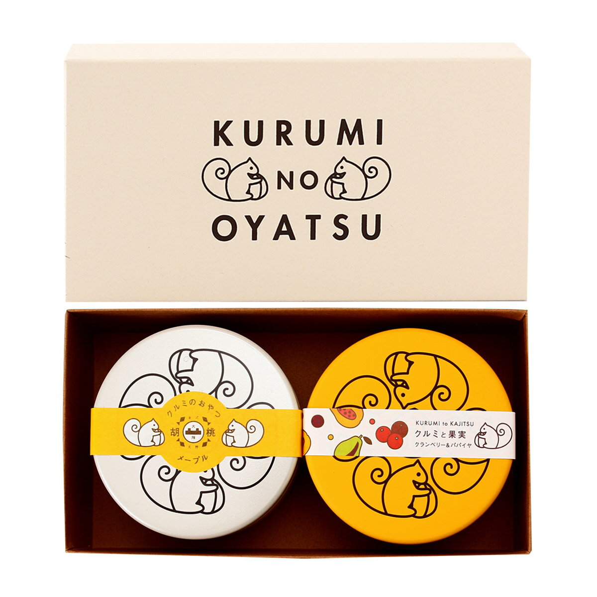 [大畑食品] 菓子 クルミのおやつとクルミと果実 2種詰合せ メープルシロップ 60g、クランベリー＆パパイヤ 50g /ギフト 贈り物 プレゼント おやつ スイーツ くるみ 石川県 クルミ お菓子 胡桃 缶入り りす リス 佃煮や つくだ煮や カリッと サクッと やさしい 可愛い リス缶 1