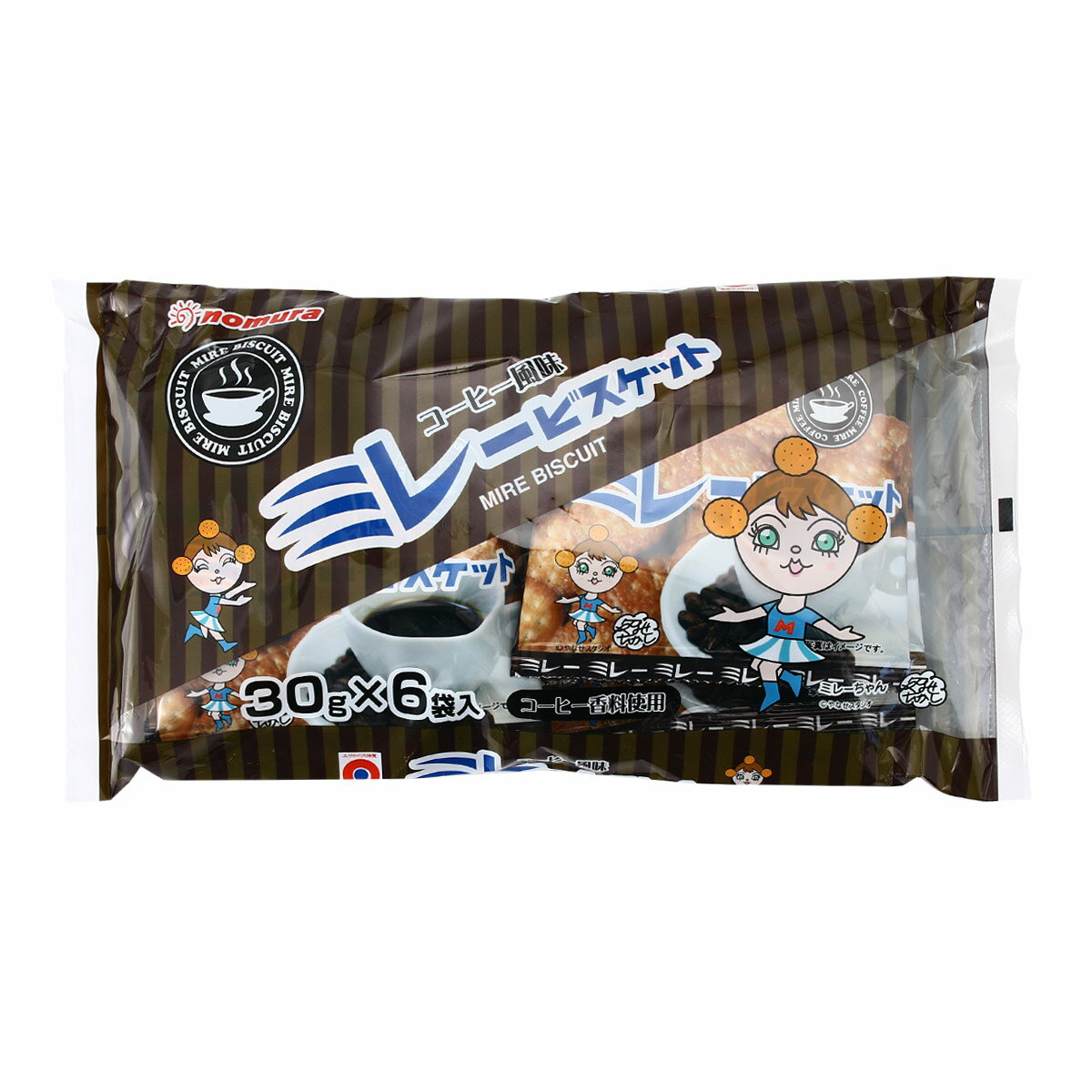 [野村煎豆加工店] お菓子 コーヒー風味 ミレービスケット 30g×6袋入 /お菓子 ビスケット 高知県 ミレービスケット 6袋入り ミレーちゃん コーヒー風味 駄菓子 小袋 小分け袋 伝統の味 定番 びすけっと やっぱりまじめ 甘じょっぱい サクサク食感