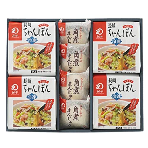 【商品特徴】電子レンジででカンタン調理、具材付きで長崎の味がすぐに楽しめます。 みろくやのちゃんぽん、角煮まんじゅうが電子レンジで温めるだけで簡単に召し上がれる「レンジでちゃんぽん」「角煮まんじゅう」が新登場! シャキシャキとした食感のたっぷり野菜と、エビ・イカなどが入っているので食べ応え抜群です。 ちゃんぽん専用の長崎県産小麦を使用しているところも魅力ですね! 電子レンジで調理するので、火を使わず誰でも手軽に安心して調理ができるので忙しいお母さんや、お留守番のお子様にも重宝すること間違いなしです。 また、電子レンジで調理する間に、もう1品作ったり、お子様との会話を楽しんだりと、時間を有効に使えるのも嬉しいですね! 商品説明メーカー所在地 原材料 【冷凍ちゃんぽん】具材[野菜(キャベツ(国産)、たまねぎ、もやし、にんじん、しいたけ)、豚肉、えび、いか、なたね油] めん[小麦粉/かんすい] スープ[ポークエキス、食塩、チキンエキス、しょうゆ、砂糖、魚醤/調味料(アミノ酸等)、増粘剤(キサンタンガム)] (一部に小麦・えび・大豆・鶏肉・豚肉・いかを含む) 【角煮まんじゅう】豚肉(メキシコ産)、小麦粉(小麦(国産))、ほうれん草(国産)、砂糖、醤油(大豆を含む)、ラード、みりん、清酒、植物油脂、バルサミコ酢、イースト、コーンスターチ、食塩、片栗粉、海藻エキス、しょうが粉末、酵母エキス/膨張剤 原産国 日本 内容量 冷凍ちゃんぽん 350g(めん 140g、具材 175g、スープ 35g)×4人前、角煮まんじゅう 4個 アレルギー表示 小麦、えび、大豆、鶏肉、豚肉、いか 温度帯 冷凍 メーカー名 株式会社みろく屋長崎県長崎市浜町4番2号