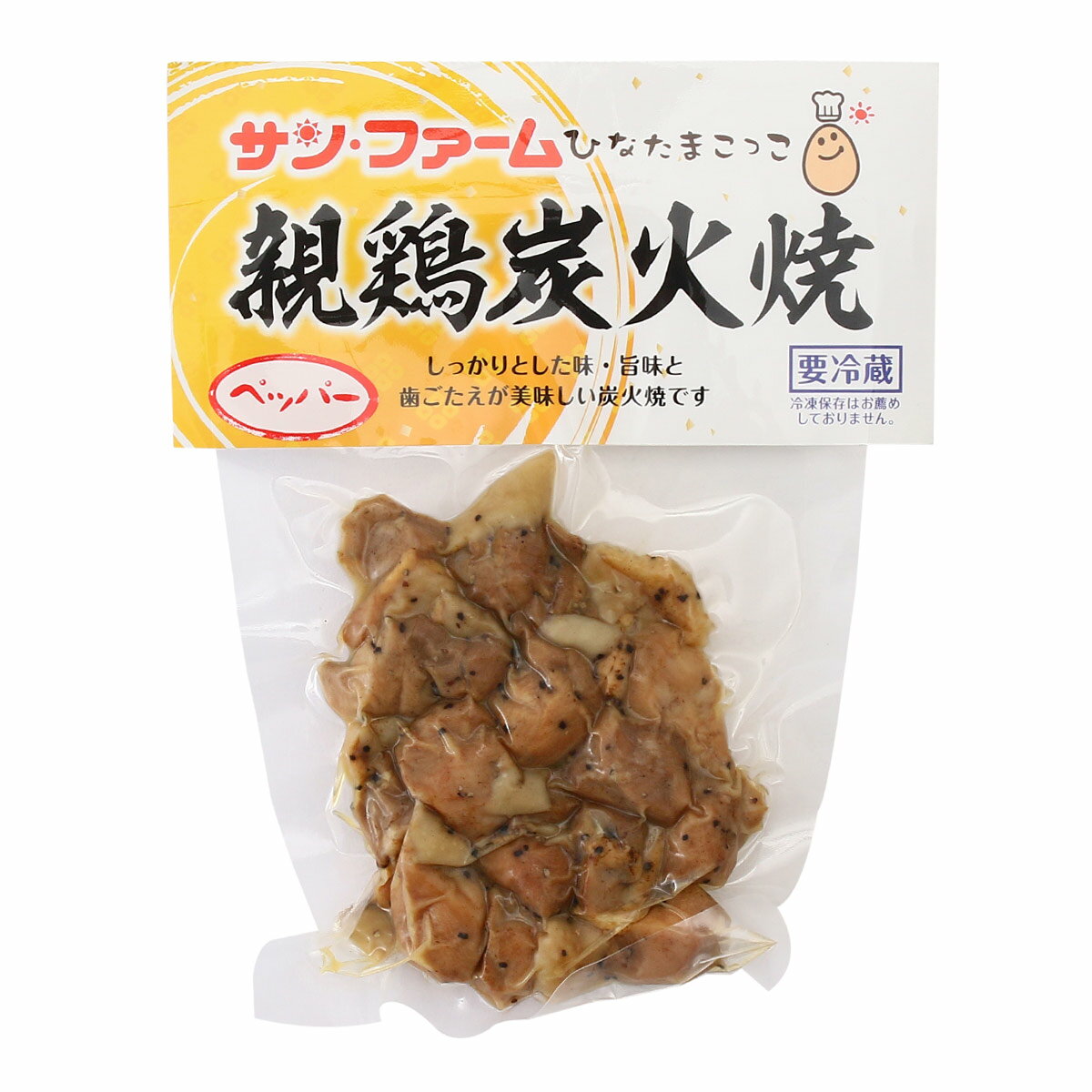 【商品特徴】歯ごたえ抜群の美味しい親鳥炭火焼きです。 しっかりした味、旨味と歯ごたえが美味しい炭火焼きペッパー味です。 安心な飼料を食べて育った歯ごたえ抜群の美味しい親鳥炭火焼きです。 このままでももちろん美味しく召し上がれますが、温めますとより一層美味しく召し上がれます。 お酒のつまみに、晩ご飯のおかずに、便利にお使いいただけます。 商品説明メーカー所在地 原材料 鶏肉(熊本県自社農場産)、塩胡椒、香辛料、黒胡椒、ガーリックパウダー/調味料、(一部に鶏肉含む) サイズ 220×160×15(mm) 原産国 日本 内容量 100g アレルギー表示 鶏肉 温度帯 冷蔵 メーカー名 株式会社サン・ファーム熊本県熊本市南区城南町今吉野1000-1