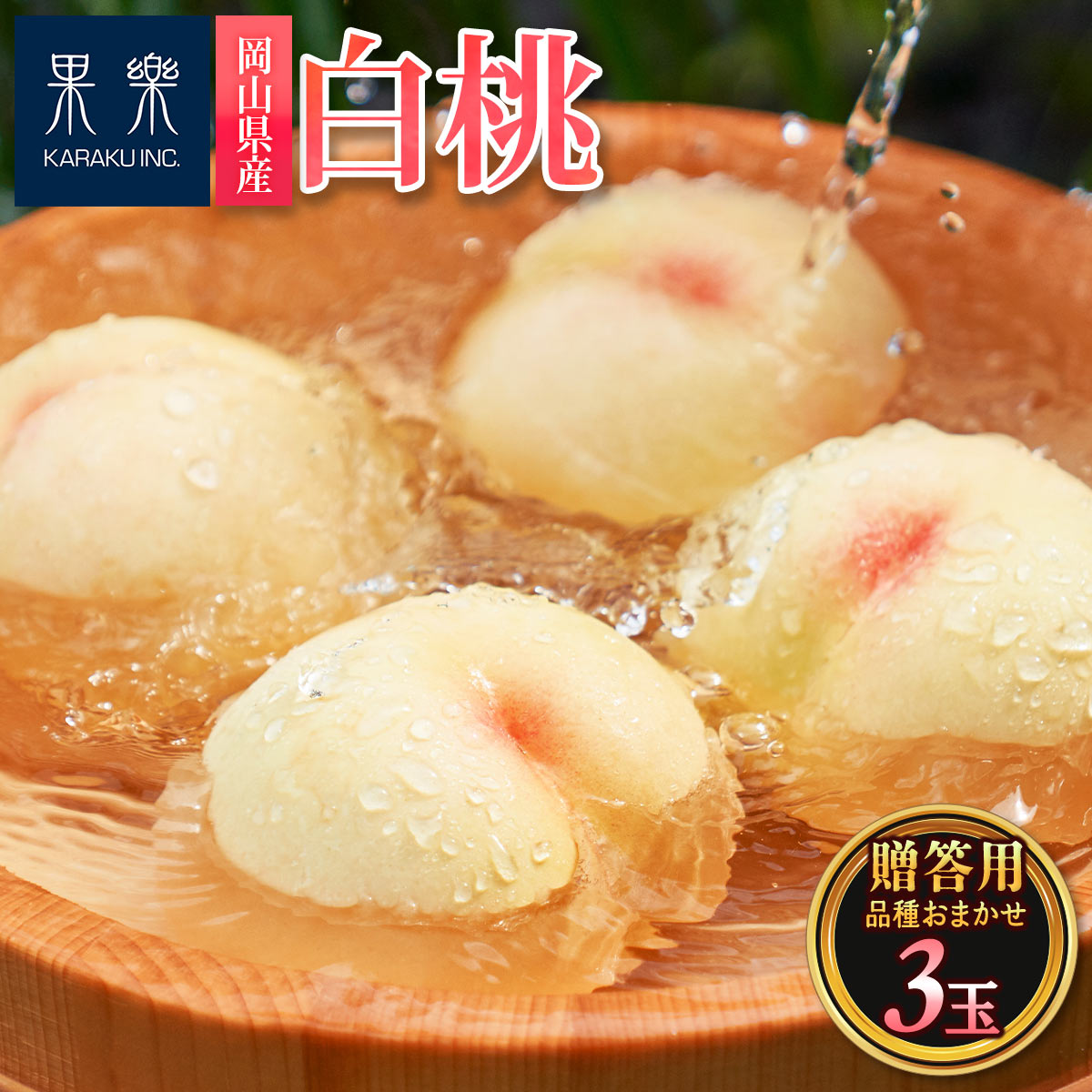 岡山県産 白桃 [果樂] 【贈答用/品種おまかせ】岡山県産 白桃 3玉 【6月下旬頃〜順次配送】 /岡山県産 白桃 桃 1kg 秀品 贈答用 即日出荷 完熟 もも 産地直送 お中元 内祝 贈答 ギフト プレゼント 旬の果物 フルーツ ピーチ おいしい桃 くだもの 甘い桃 果楽 送料無料のサムネイル