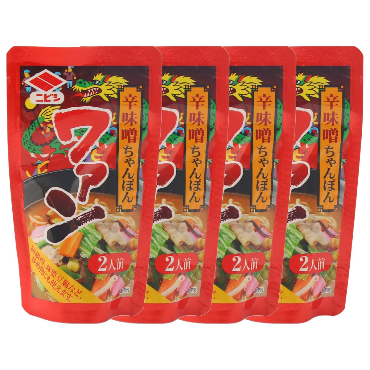 ちゃんぽんスープ [ニビシ] 辛味噌ちゃんぽんワァン 80g×4個セット /ちゃんぽん ちゃんぽんスープ 辛みそ味 辛味噌 袋入り 2人前 九州 ニビシ 本格ちゃんぽん 簡単 便利 お手軽 ピリ辛のサムネイル