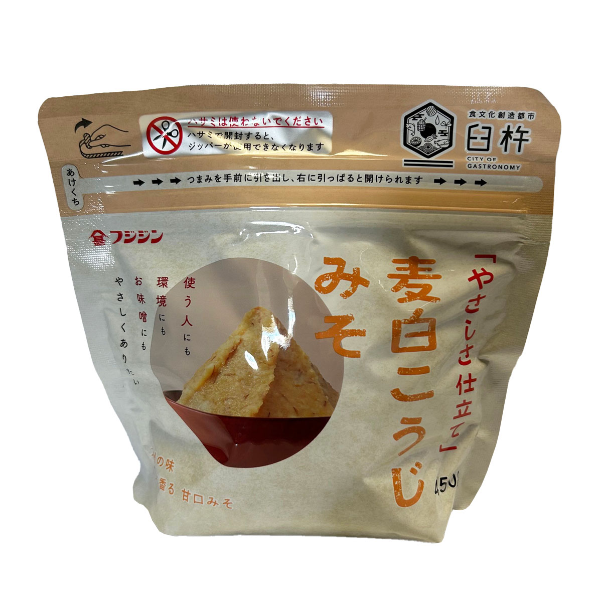 味噌 [フジジン] やさしさ仕立てジップ麦白こうじみそ 450g /味噌 みそ汁 ジップロック 便利 環境 九州..