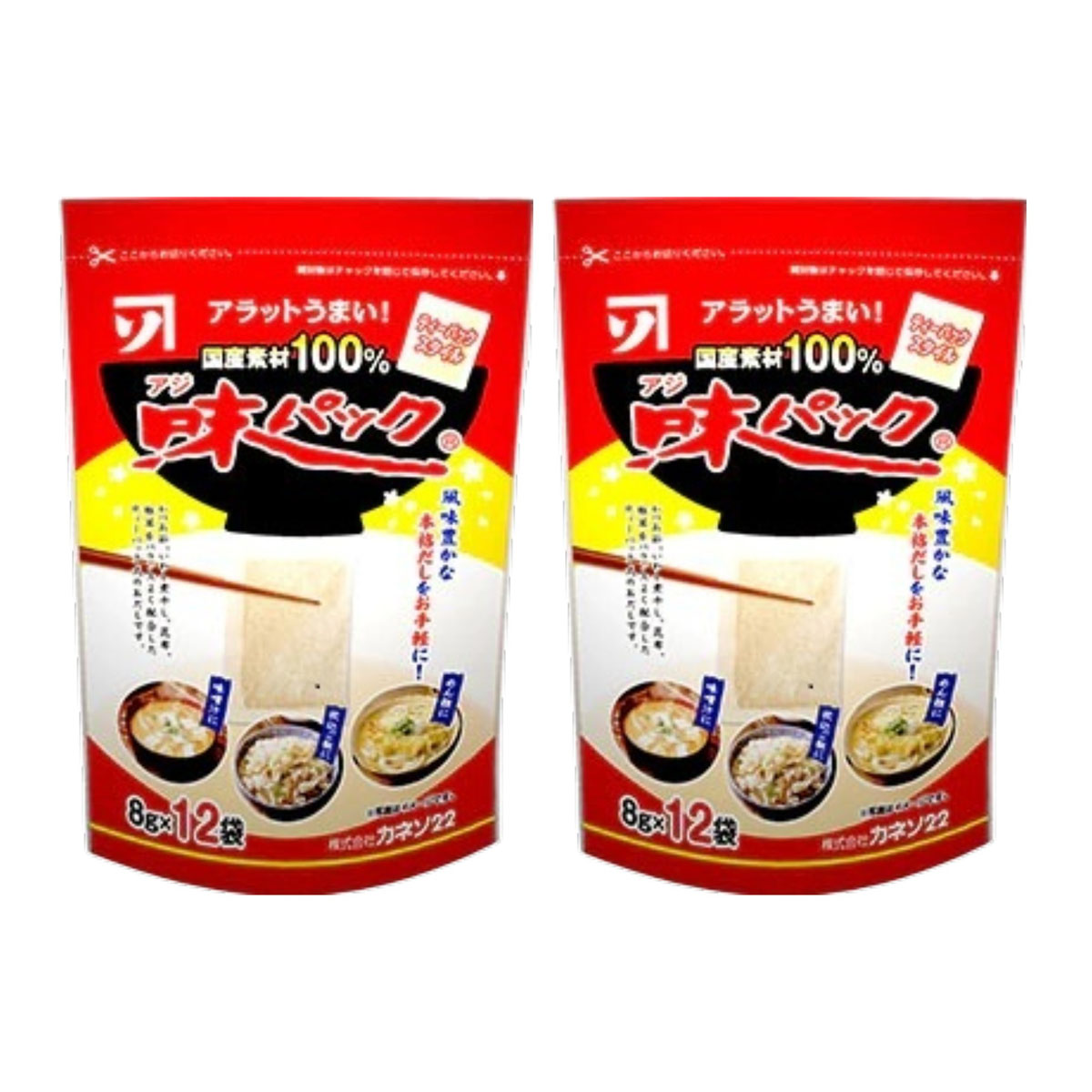 【商品特徴】お鍋にポンと入れるだけの風味豊かな本格・天然だしパック。 鰹節、いわし煮干、昆布、椎茸をバランスよく配合しました。 化学調味料とは違う、本物の味をご賞味ください。 保存に便利なスタンドチャック袋になりました。 商品説明メーカー所在地 原材料 かつお節(国内製造)、いわし煮干し、昆布、椎茸 サイズ 205×140×130(mm) 原産国 日本 内容量 96g(8g×12袋)×2 アレルギー表示 なし 温度帯 常温 メーカー名 株式会社カネソ22岡山県笠岡市茂平字西吉原1694-11