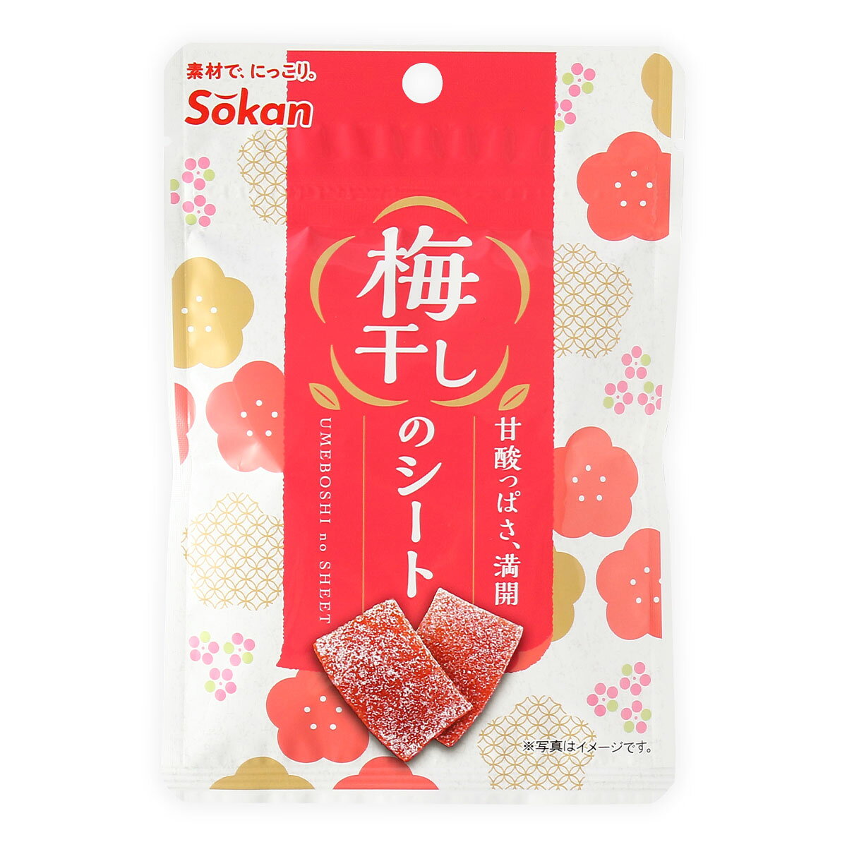 【商品特徴】梅干しをシート状に仕上げました。 甘酸っぱさが、お口いっぱいに広がる新感覚のお菓子です。 持ち運びに便利なチャック付きの袋入りです。 商品説明メーカー所在地 原材料 梅、糖類(砂糖、ぶどう糖果糖液糖、ぶどう糖)、食塩／調味料(アミノ酸)、甘味料(アスパルテーム・L‐フェニルアラニン化合物、ステビア)、着色料(アントシアニン)、酸味料 サイズ 155×105×7(mm) 原産国 中国 内容量 14g アレルギー表示 なし 温度帯 常温 メーカー名 株式会社壮関栃木県矢板市こぶし台4番地1