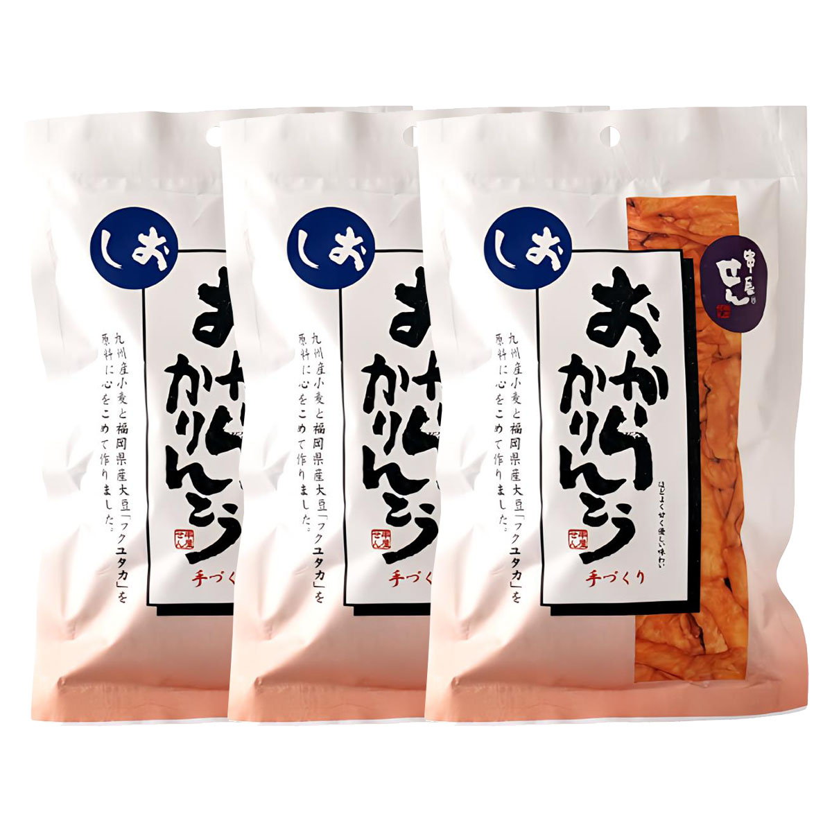 【商品特徴】ヘルシーな福岡県産のおからを使用して作った手作りのかりんとうです。 九州産小麦と福岡県産大豆「フクユタカ」を原料に職人が手作りでひとつひとつ心を込めて作っております。 食物繊維を多く含み、甘さ控えめで優しい味わいで、ついつい手がのびるやめられない味です。 塩味に仕上げました。 一度食べたらやみつき間違いなし。 ぽりぽりが止まらない。 ぜひ当店のかりんとうをご賞味ください。 商品説明メーカー所在地 原材料 小麦粉(国内製造)、おから、砂糖、植物性油脂、食塩/ベーキングパウダー、(一部に小麦・大豆を含む) サイズ 255×260×105(mm) 原産国 日本 内容量 110g×3 アレルギー表示 小麦、大豆 温度帯 常温 メーカー名 串屋せん福岡県みやま市瀬高町下庄2144-4