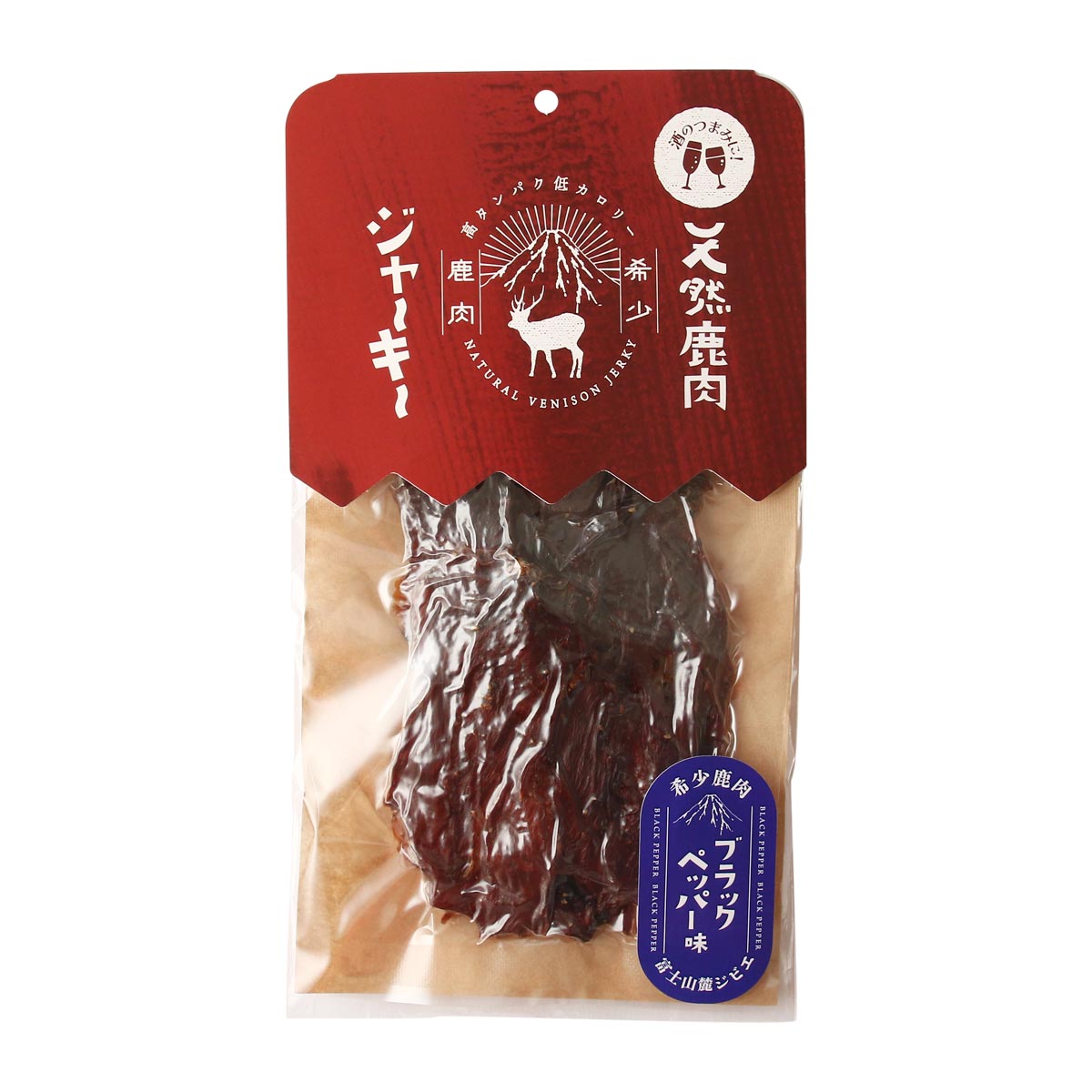 【商品特徴】醤油・みりん・ニンニク・ハチミツに漬け込んだ新鮮な天然鹿肉は噛みしめるほど溢れでる旨味と笑顔。 ワイン＆ビールはベスト・マリアージュ！ 商品説明メーカー所在地 原材料 鹿肉(国産)、醤油、清酒、みりん、赤ワイン、にんにく、ハチミツ、ブラックペッパー/酸味料、調味料(アミノ酸)、(一部に小麦・大豆を含む) サイズ 224×120×10(mm) 原産国 日本 内容量 40g アレルギー表示 小麦、大豆 温度帯 常温 メーカー名 株式会社クリエイティブリゾート山梨県富士吉田市松山1603