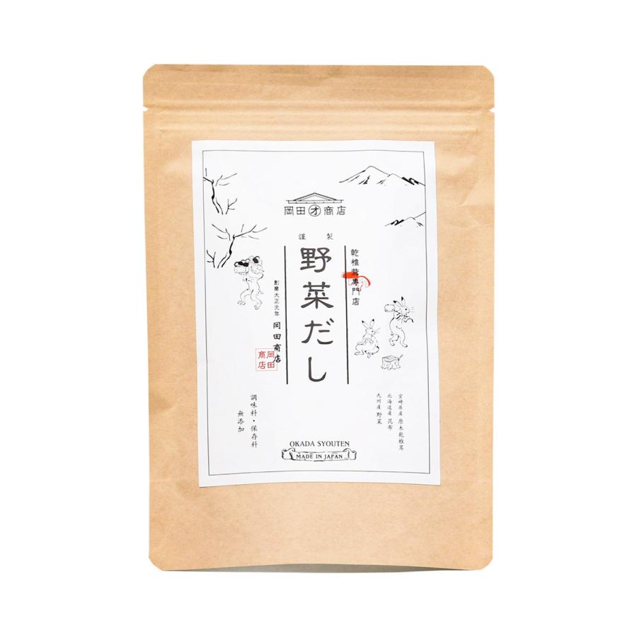 【商品特徴】原木乾しいたけと野菜のうまみを凝縮しました。 創業大正元年、100年にわたる原木乾しいたけ専門店屋のつくるだしパックです。 化学調味料はもちろん、塩分などの調味料は一切加えず、薫り豊かな宮崎県産の原木乾しいたけとうまみが凝縮した乾燥野菜を使用しました。 このやさしい慈悲深いうまみを、どうぞご賞味ください。 商品説明県名 原材料 玉葱、牛蒡、椎茸、人参、キャベツ(椎茸は宮崎県、他は九州産)、昆布(北海道産)、ブドウ糖 サイズ 158×30×230(mm) 原産国 日本 内容量 64g(8g×8パック) アレルギー表示 なし 温度帯 常温 メーカー名 株式会社岡田商店宮崎県東臼杵郡美郷町北郷宇納間63