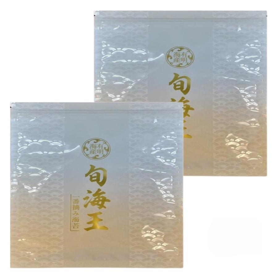 【商品特徴】一番摘初摘み海苔　旬海王は、風味豊かで香り高い焼き海苔です。 一番摘みで収穫された海苔を贅沢に使用し、焼くことで香りや旨みを引き出しました。 パリッとした食感と海の香りが口の中に広がる、贅沢なひとときをお楽しみください。 昔ながらの製法にこだわり、手作業で一枚一枚焼かれています。 大切な方への贈り物や自分へのご褒美に最適な逸品。旬海王の香りと味わいを、ぜひ存分にお楽しみください。 新鮮さと贅沢さが詰まった一番摘み海苔です。 食卓に彩りを添え、特別なひとときを演出する一枚として、旬海王をお試しください。 商品説明メーカー所在地 原材料 乾のり(有明海産) 原産国 日本 内容量 (全形5枚×1袋)×2 アレルギー表示 なし 温度帯 常温 メーカー名 株式会社有明海苔福岡県柳川市南浜武757