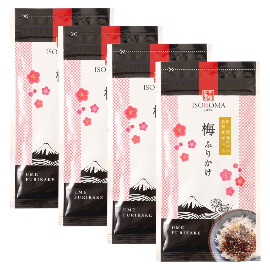 【商品特徴】味付けごま、風味豊かな川のり、きざみのり、上質な味付けかつおに紀州産梅肉を混ぜました。 サクサクした味付けかつおに梅の酸っぱさが絶妙に絡みあった逸品です。 商品説明メーカー所在地 原材料 味付ごま(国内製造(ごま、ぶどう糖、食塩、醤油))、味付かつお(かつお削り節、砂糖、醤油、食塩、乳糖、デキストリン、発酵調味料)、梅肉チップ(デキストリン、分岐オリゴ糖、梅肉、梅酢、食塩)、乾のり、青のり粉/調味料(アミノ酸等)、甘味料(ステビア)、着色料(アントシアニン)、卵殻カルシウム、香料、増粘剤(キサンタン)、(一部に卵・乳成分・小麦・大豆・ごまを含む) サイズ 210×110×40(mm) 原産国 日本 内容量 30g×4 アレルギー表示 卵、乳成分、小麦、大豆、ごま 温度帯 常温 メーカー名 株式会社磯駒海苔静岡県静岡市駿河区丸子6-6-33