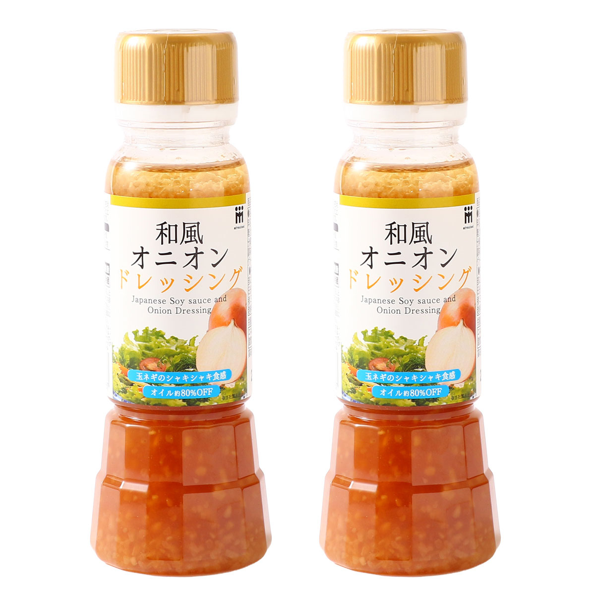 【商品特徴】オニオンの甘みとガーリックのほどよいアクセントが食欲をそそる、ミツイシ独自の非加熱製法で仕上げた「オニオンソース＆ドレッシング」。 シャキシャキ食感の玉ねぎがしっかり感じられ、飽きのこない味わいだからサラダはもちろん、肉・魚料理、炒め物、冷製パスタなど幅広いメニューに大活躍します。 オイルはわずか4％と控えめで、ドレッシングとしてはもちろん、ソースのベースとしても使いやすい万能タイプ。 野菜の甘みと心地よい酸味、旨みが重なり「また食べたくなる」味わいをぜひお楽しみください。 商品説明メーカー所在地 原材料 しょうゆ(国内製造)、醸造酢、砂糖、食用植物油脂、玉ネギ、たん白加水分解物、香辛料、かつおぶしだし、食塩/調味料(アミノ酸等)、酸味料、増粘剤(グァーガム)、(一部に小麦・大豆を含む) サイズ 155×108×54(mm) 原産国 日本 内容量 170ml×2 アレルギー表示 小麦、大豆 温度帯 常温 メーカー名 ミツイシ株式会社宮崎県日向市平岩8491番地