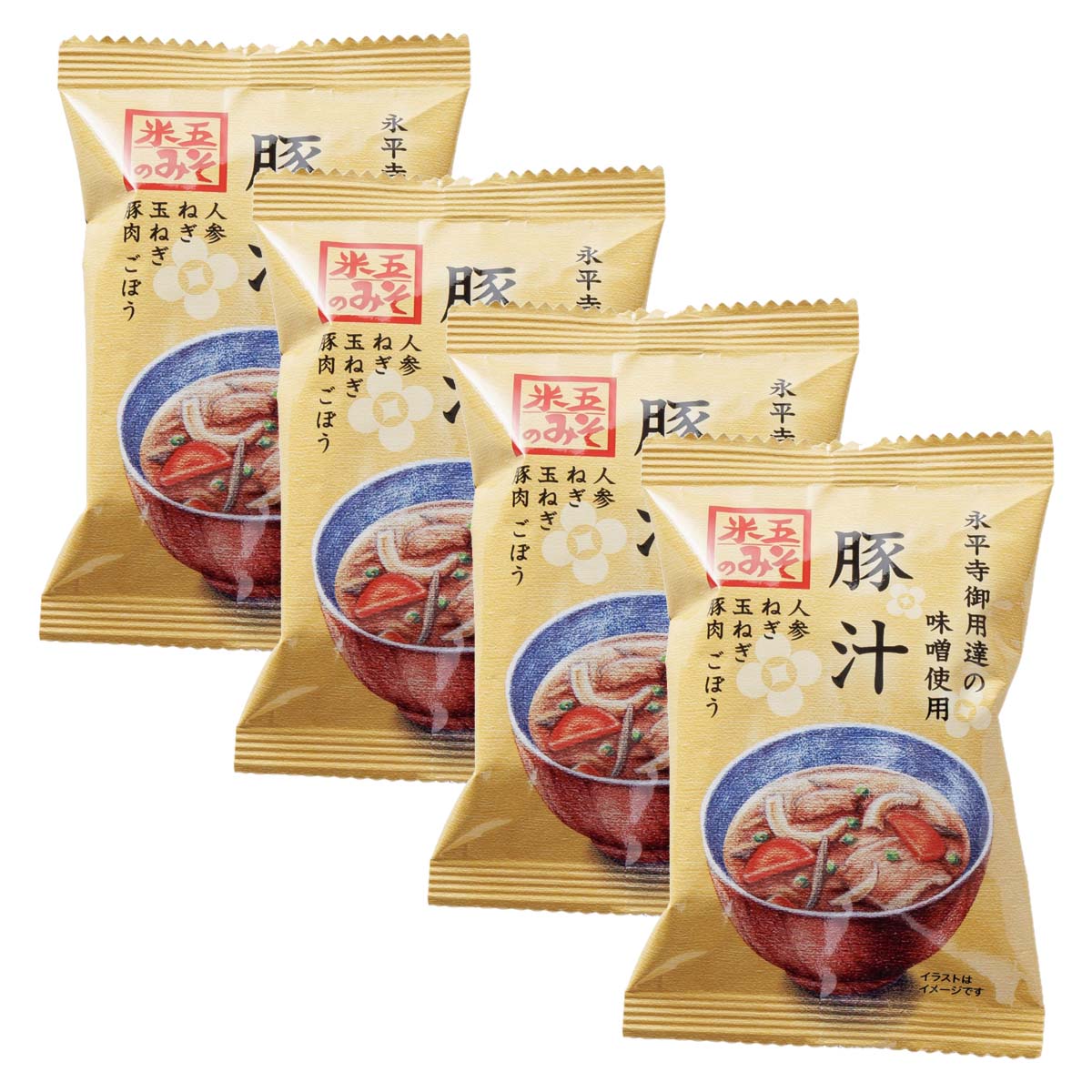 【商品特徴】目指したのはちょっと贅沢な家庭の味。 具材の食感がしっかりと残るようこだわりました。 豚肉の甘みと煮込んだ根菜の、滋味深い味わいが楽しめる具だくさん豚汁です。 商品説明メーカー所在地 原材料 米みそ(大豆を含む、国内製造)、豚肉、ごぼう、玉ねぎ、人参、かつお昆布だし、乾燥ねぎ、かつお節粉末、ゴボウ風味パウダー、ポークオイル(小麦を含む)、植物油、ポークエキス/調味料(アミノ酸等)、増粘多糖類、酸化防止剤(V.E) サイズ 115×80×120(mm) 原産国 日本 内容量 11.3g×4 アレルギー表示 小麦、大豆、豚肉 温度帯 常温 メーカー名 株式会社米五福井県福井市春山2丁目15-26