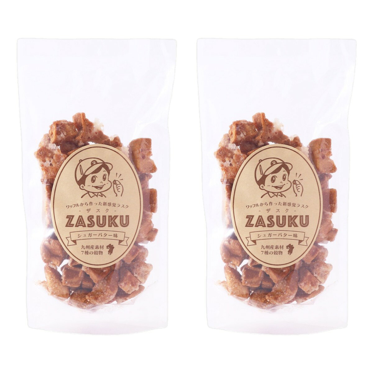 【商品特徴】ワッフルから作った新感覚ラスク「ザスク」。 ワッフルを丁寧に焼き上げ、ラスクに仕立てた新しい焼き菓子です。 九州産7種類の穀物を使った密度のあるワッフル生地をじっくり焼き上げ、しっかりとした歯ごたえと食べ応えのあるザクザク食感に仕上げました。 軽やかな口あたりと香ばしさが広がる、一口サイズのお菓子です。 コーヒーや紅茶ともよく合い、ほっとひと息つきたい時間におすすめです。 毎日のおやつに、ちょっとした手土産に。 新しいのに、どこか懐かしい。 “ワッフルから生まれたラスク”という、新しい楽しみ方をどうぞ。 商品説明メーカー所在地 原材料 小麦粉(国内製造)、砂糖、無塩バター、殺菌液卵、牛乳、雑穀粉、バターミルクパウダー、イースト、食塩、小麦グルテン、果汁粉末(一部に小麦・卵・乳成分を含む) サイズ 198×108×74(mm) 原産国 日本 内容量 80g×2 アレルギー表示 小麦、卵、乳成分 温度帯 常温 メーカー名 株式会社九州テーブル宮崎県宮崎市松山1丁目8-8