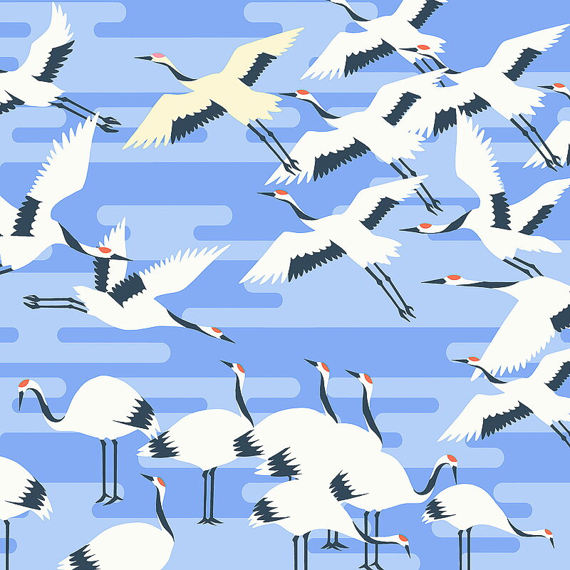 超撥水風呂敷ながれ 鶴霞（たづかすみ）（二越ちりめん96cm）日本製 朝倉染布 レイングッズ エコバッグ 防災 周年記念品 結婚式引き出物 退職祝い