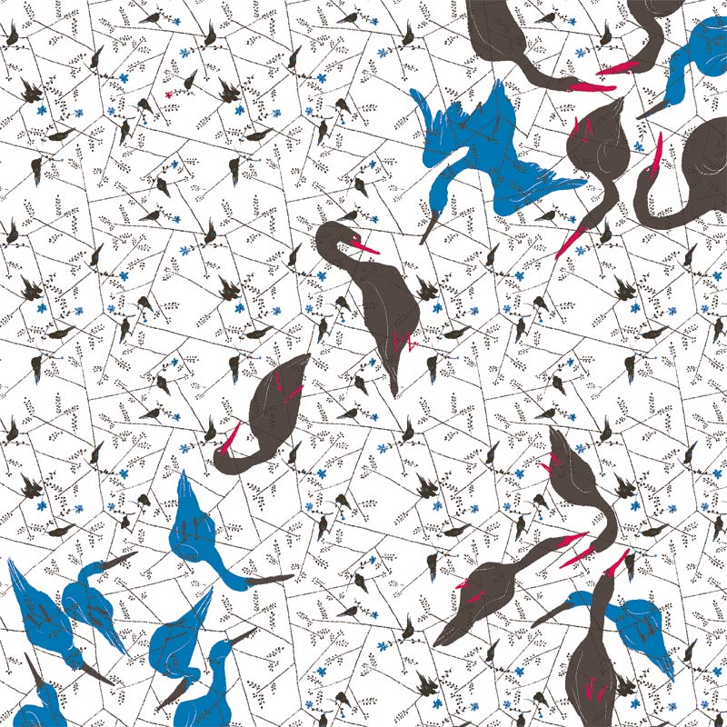 超撥水風呂敷ながれ 黒い鳥と青い鳥と(平織96cm)日本製 朝倉染布 レイングッズ エコバッグ 防災 周年記念品 結婚式引き出物 退職祝い