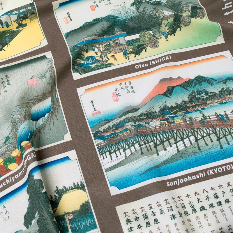 Japanese Wrapping Cloths - 超撥水風呂敷ながれ 東海道五十三次[43-55]（アムンゼン128cm）日本製 朝倉染布 レイングッズ エコバッグ 防災 周年記念品 結婚式引き出物 退職祝い