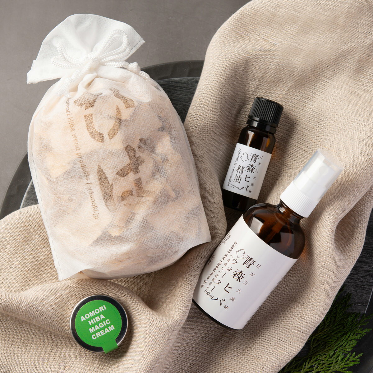 わいどの木 青森ヒバ リラクゼーションセット 精油 ヒバ 蒸留水 ハンドクリーム ヒバチップ 国産