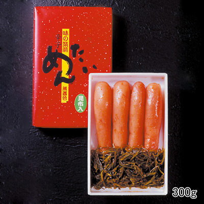 添えられる昆布の辛味がきいて大変美味！ 昆布漬辛子明太子（無着色）