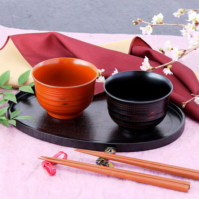 送料無料 落ち着いた色合いが食卓を和ませる 山中塗 根来・曙汁椀ペア（箸付）