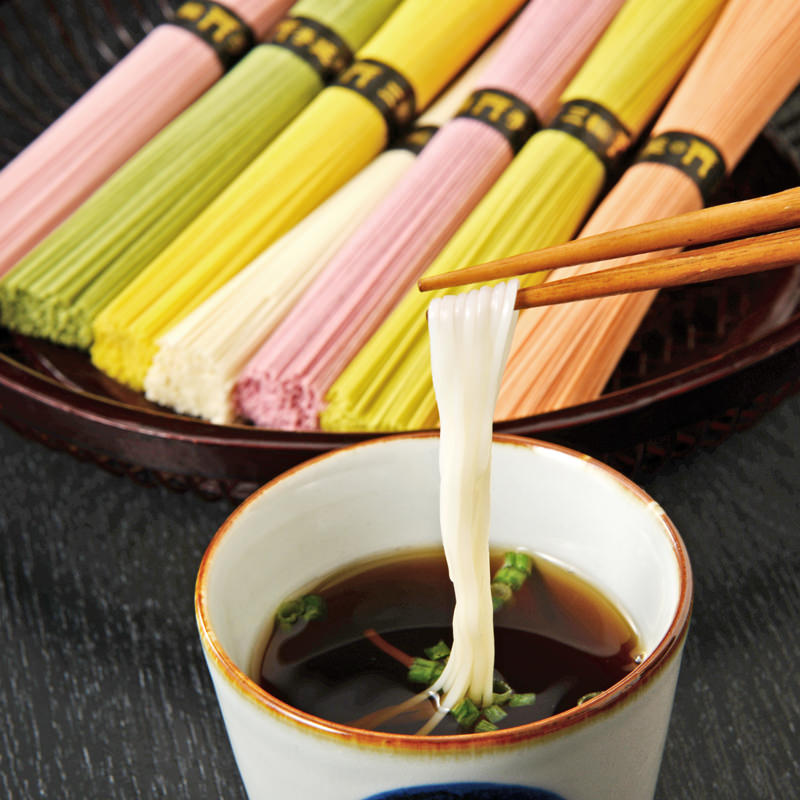 玉井製麺所 そうめん 三輪の七福素麺ギフトセット〔白・うめ・しそ・かぼちゃ・柚・人参・ほうれん草〕 表具店 高梧堂 奈良県