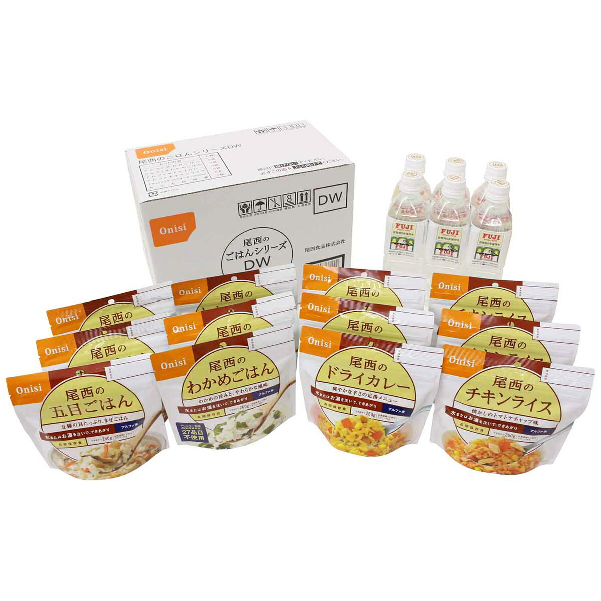 尾西食品 アルファ米 4種 ミネラルウォーター セット 尾西のごはんシリーズ DW アルファ化米 ご飯 5年保存 非常食 水 長期保存食 常温【沖縄県・離島 配送不可】 nipponselect-10030179 産直お取り寄せNセレクト サンプル画像2