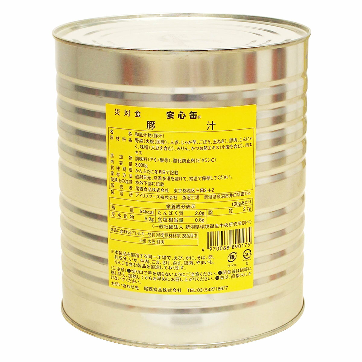 安心缶 豚汁 90食分 1号缶3kg6個セット 非常食 防災食 豚汁 惣菜 スープ 温めるだけ 缶詰 ...