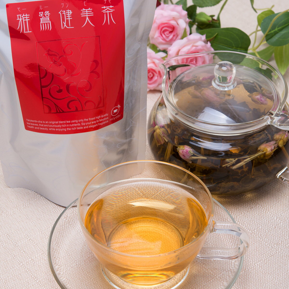 【10%割引】ブレンド茶 雅鷺健美茶 100g 茶葉 ワイルドローズ 鉄観音 ハクゴウギンシン 3種のブレンド ウーロン茶 バラの花 中国茶 高級 美容 健康 ヤールーケンビチャ 雅グループ 長崎県