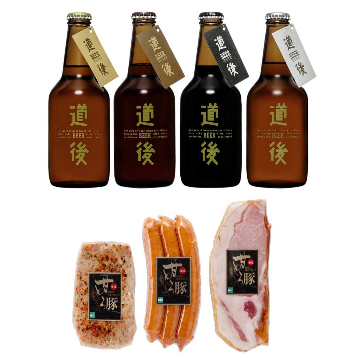産直お取り寄せNセレクトの水口酒造 道後ビール 愛媛甘とろ豚 おつまみセット 地ビール 詰め合わせ ウインナー ハム ミートローフ 肉惣菜｜アングル2