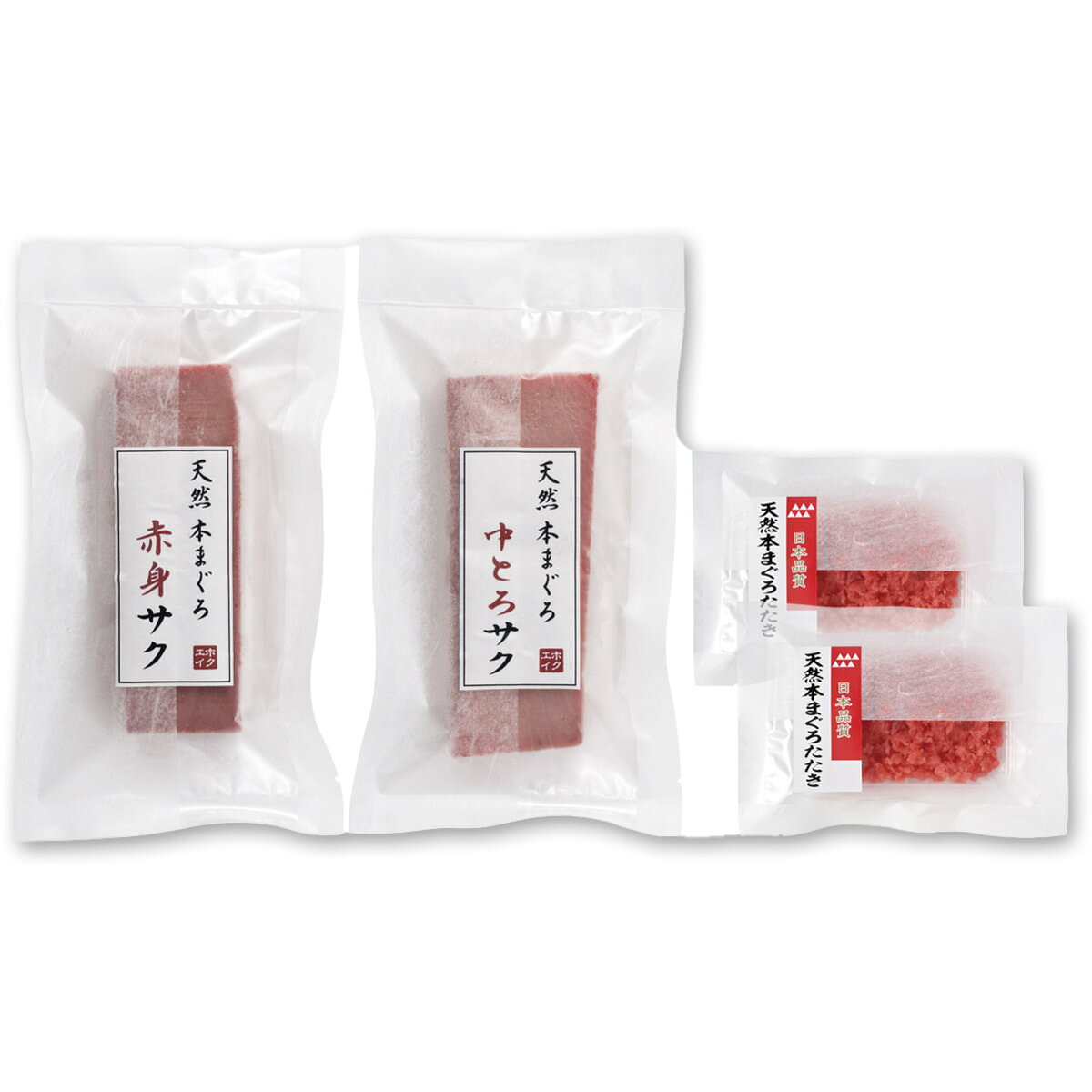 築地ホクエイ 天然 本鮪 刺身 詰め合わせ 3種 計4袋入 本マグロ 柵 まぐろ 刺し身 ...